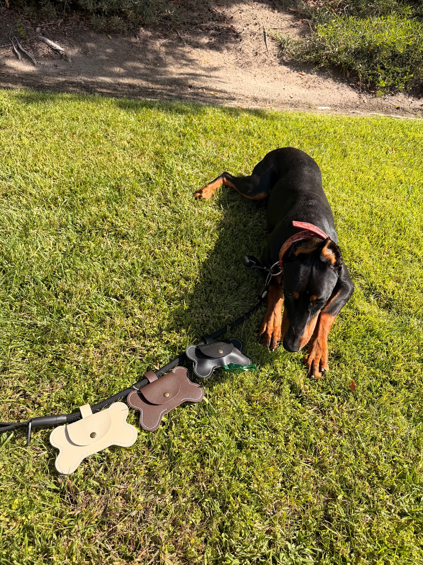 Engravable Leather Bone-Shaped Poop Bag Holder