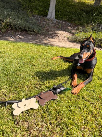 Engravable Leather Bone-Shaped Poop Bag Holder