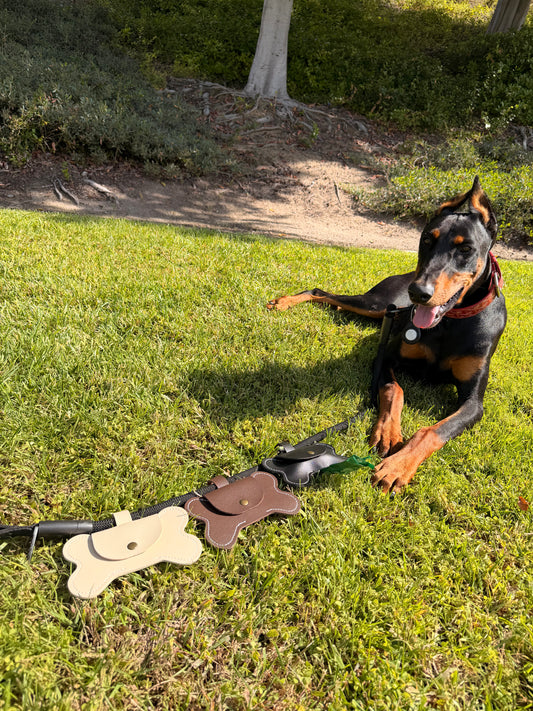 Engravable Leather Bone-Shaped Poop Bag Holder