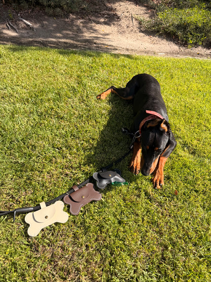 Engravable Leather Bone-Shaped Poop Bag Holder