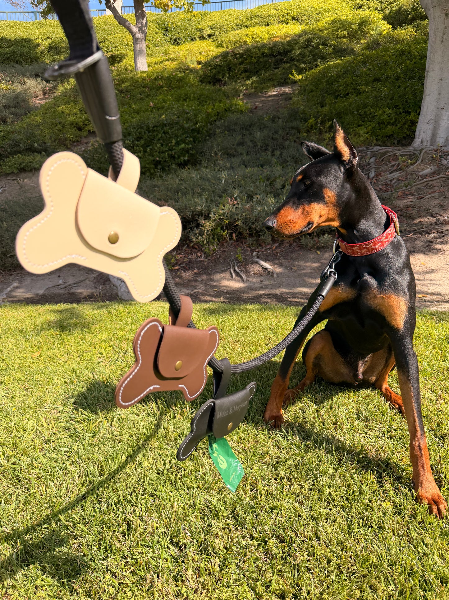 Engravable Leather Bone-Shaped Poop Bag Holder