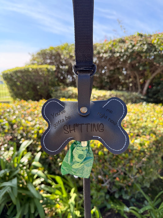 Engravable Leather Bone-Shaped Poop Bag Holder